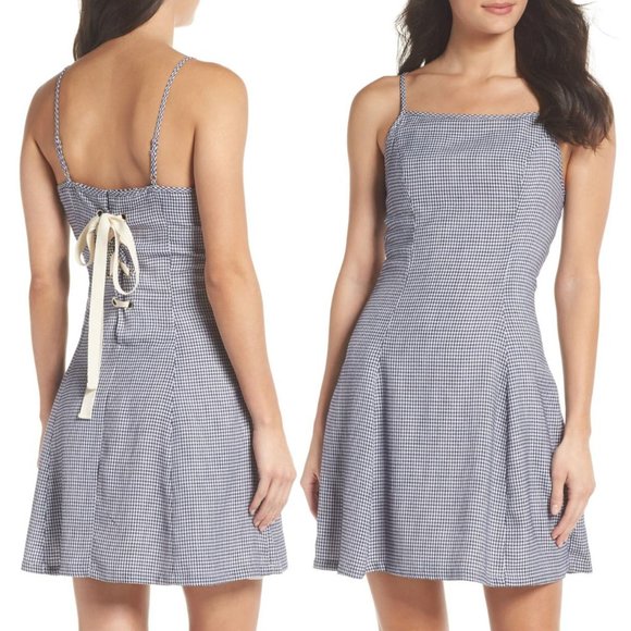 Nordstrom Dresses & Skirts - First Monday Navy Gingham Laced Up Skater Dress